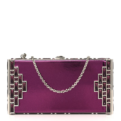 Judith Leiber Metallic Calfskin Box Clutch With Chain Purple Silver 1 of 11