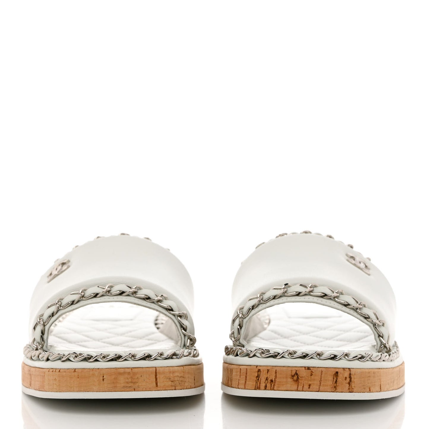 Lambskin Chain Cork Slide Sandals 38 White