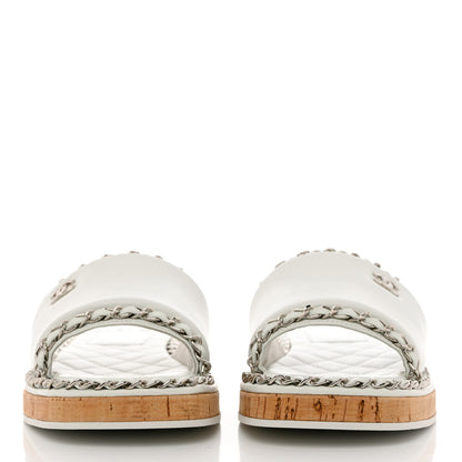 Chanel Lambskin Chain Cork Slide Sandals 38 White 2 of 9