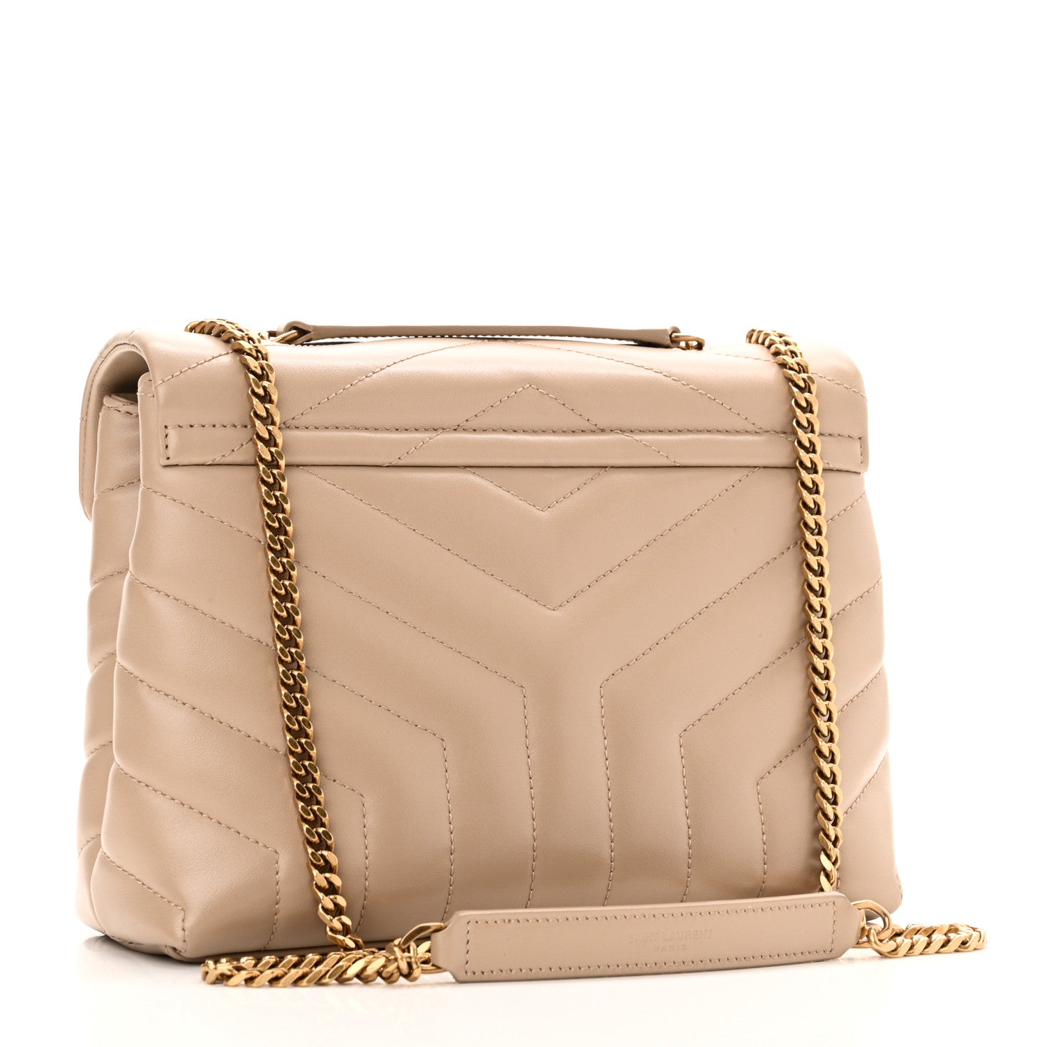 Saint Laurent Calfskin Y Quilted Monogram Small Loulou Chain Satchel Dark Beige 3 of 10