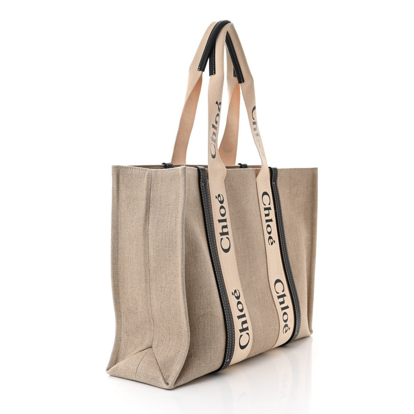 Linen Calfskin Large Woody Ribbon Tote White Blue