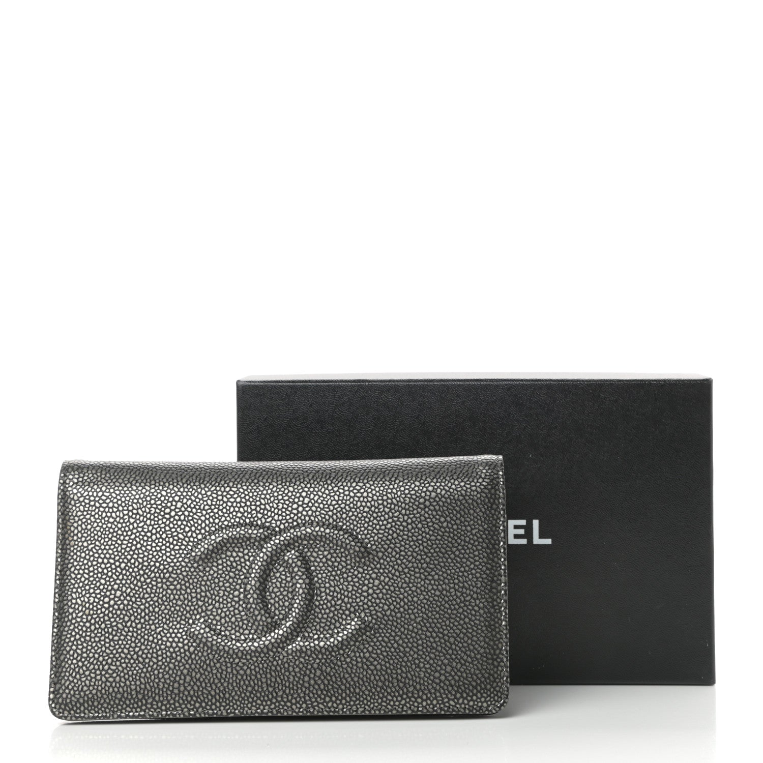 Chanel Metallic Caviar Timeless CC Yen Wallet Dark Silver 7 of 7