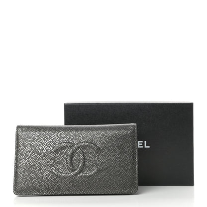 Chanel Metallic Caviar Timeless CC Yen Wallet Dark Silver 7 of 7