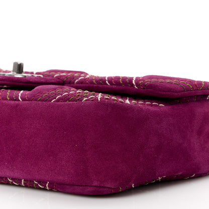 Chanel Suede Stitched Medium Saltire Single Flap Purple 11 of 11