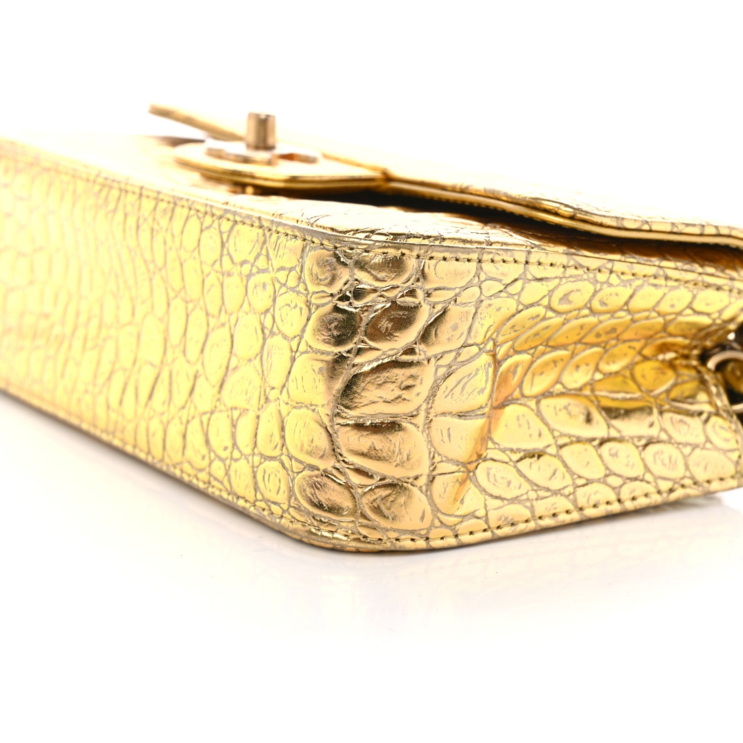 Chanel Metallic Calfskin Crocodile Embossed Cocodile Rectangular Mini Flap Gold 10 of 11
