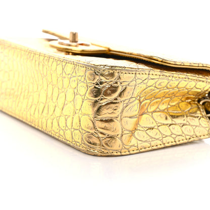 Chanel Metallic Calfskin Crocodile Embossed Cocodile Rectangular Mini Flap Gold 10 of 11