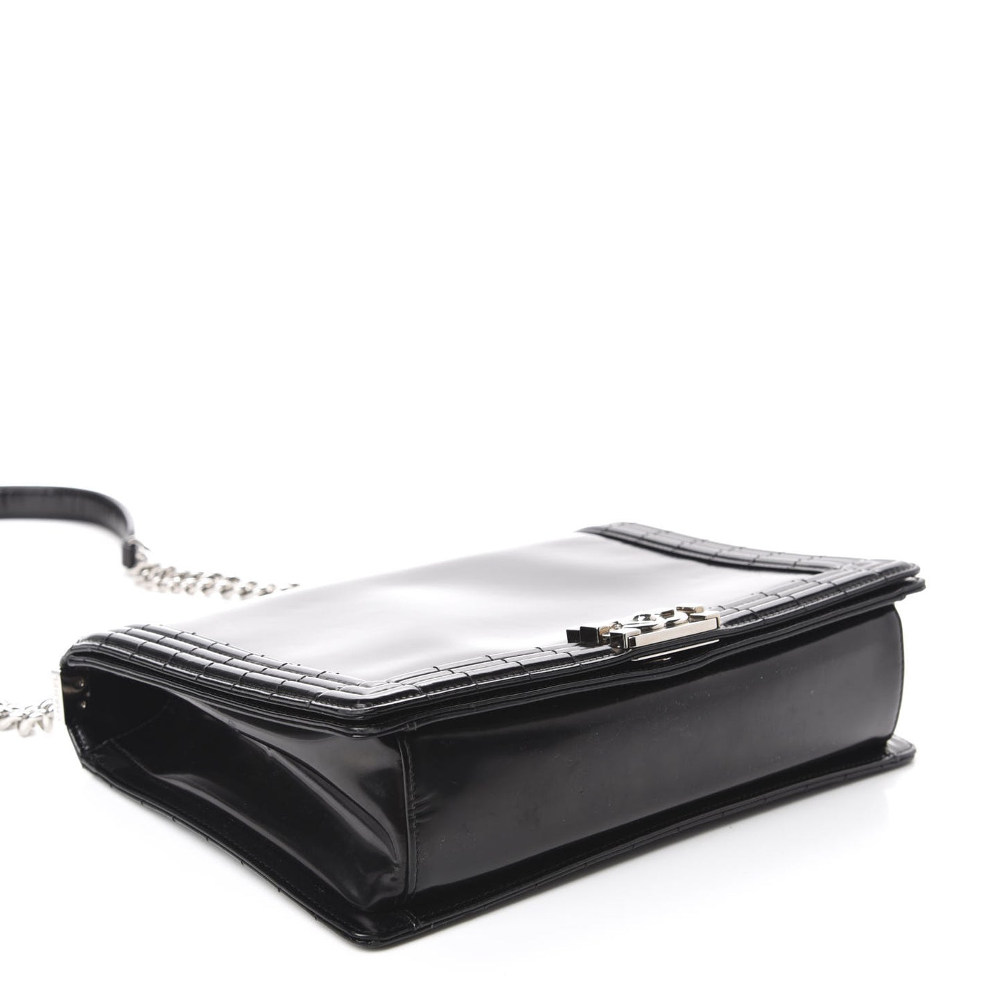 Glazed Calfskin Large Boy Flap Black
