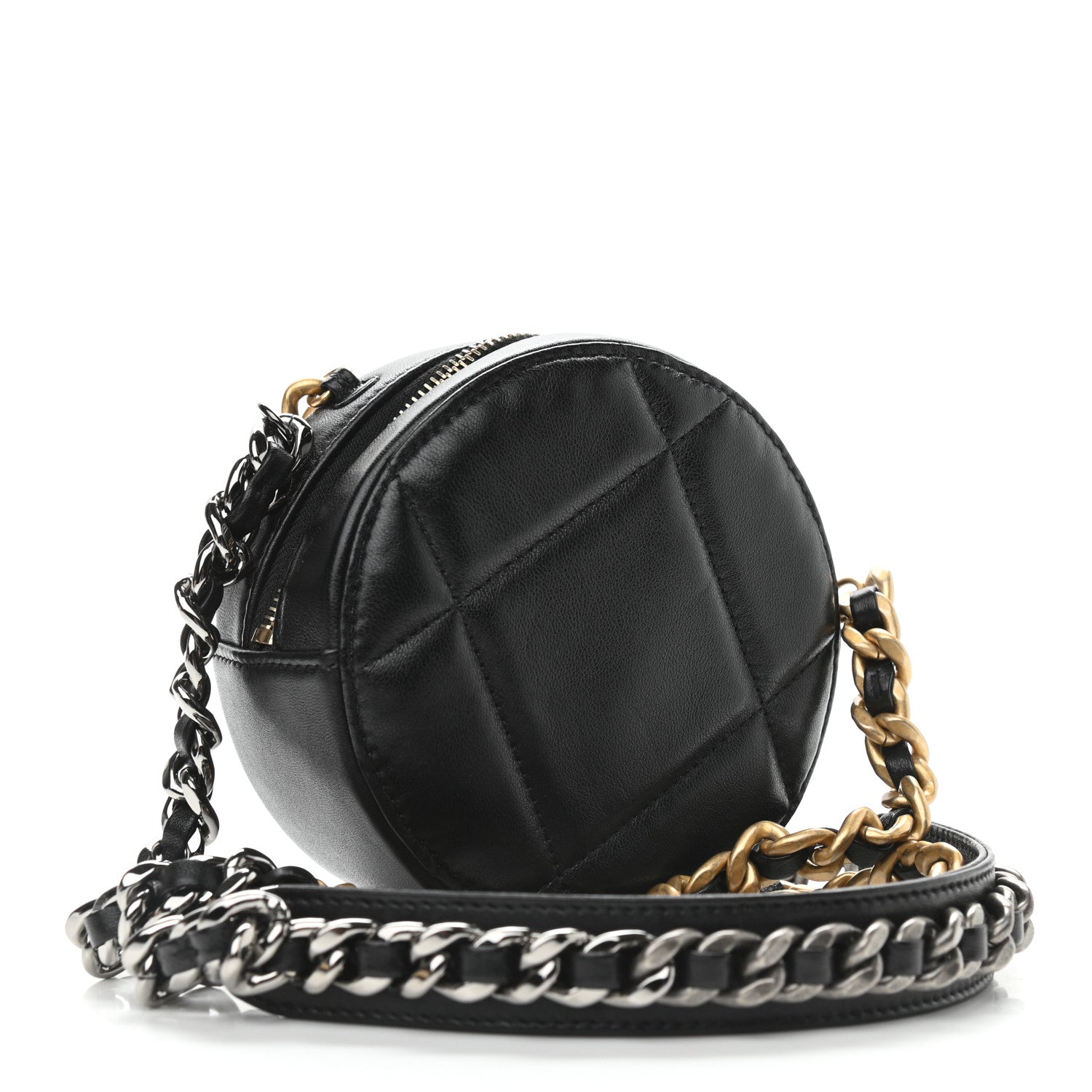 Chanel Lambskin Quilted Chanel 19 Round Clutch With Chain Black 3 of 9