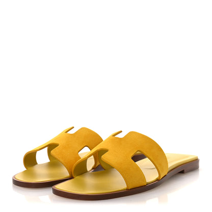 Hermes Suede Goatskin Oran Sandals 37 Jaune Bouton 4 of 11