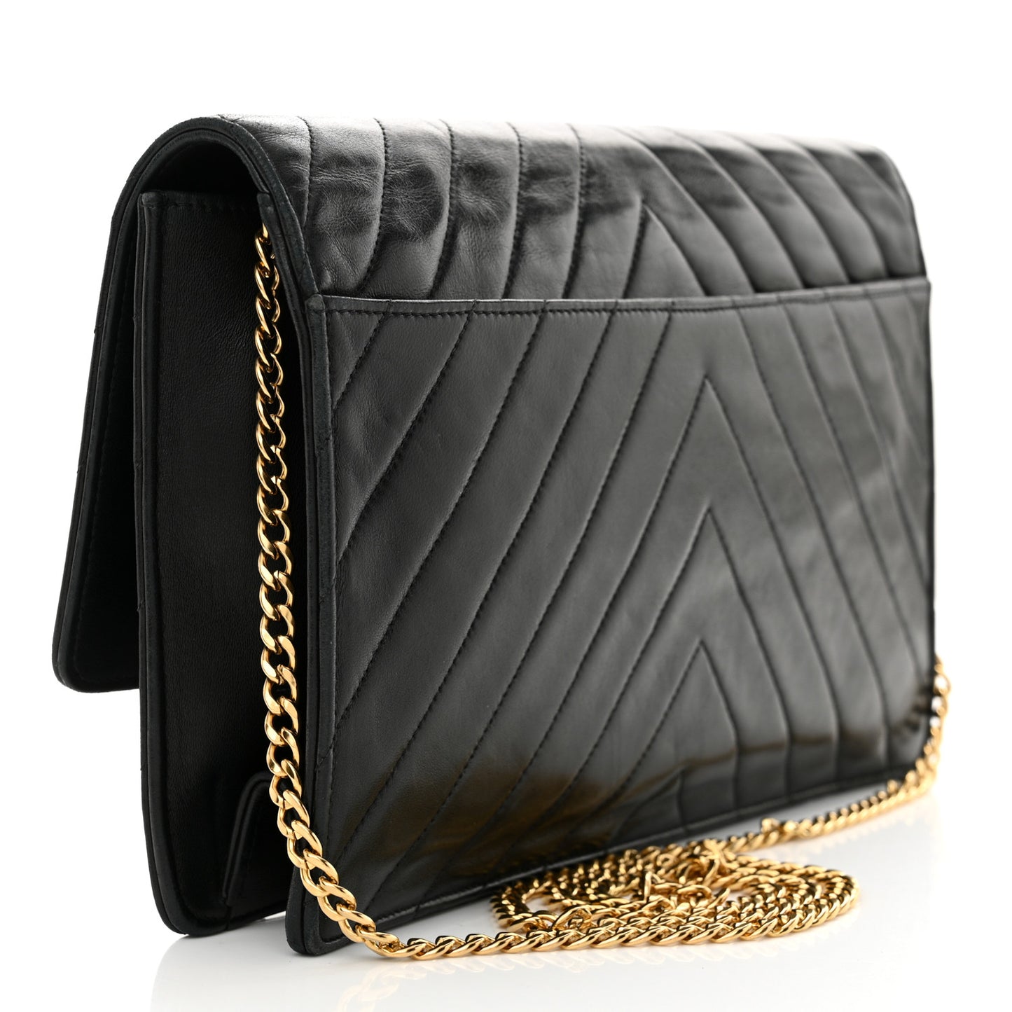 Lambskin Chevron Quilted Flap Black