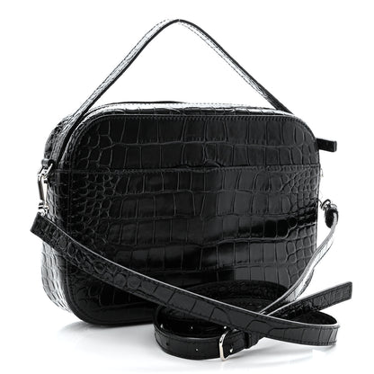 Balenciaga Shiny Calfskin Logo Crocodile Embossed S Everyday Camera Bag with Handle Black 3 of 10