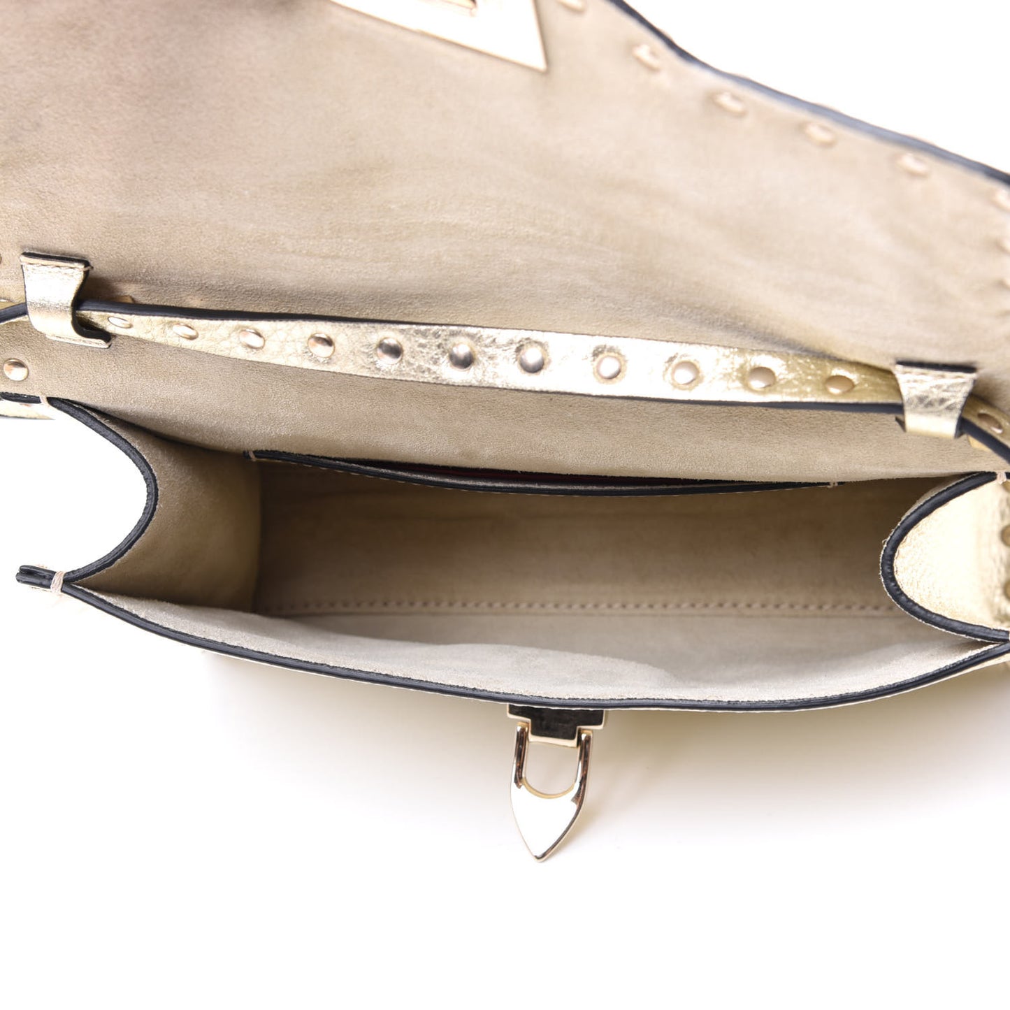 Metallic Pebbled Calfskin Medium Rockstud Flip Lock Crossbody Bag Platino
