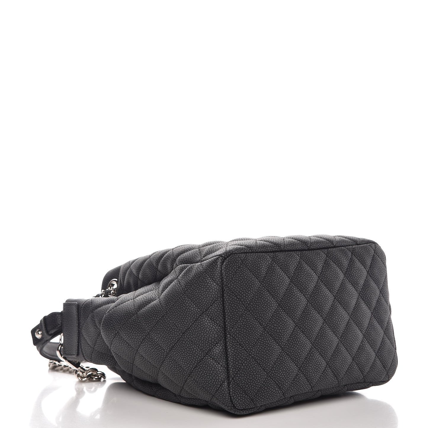 Caviar Flat Quilted CC Chain Bucket Drawstring Bag Black