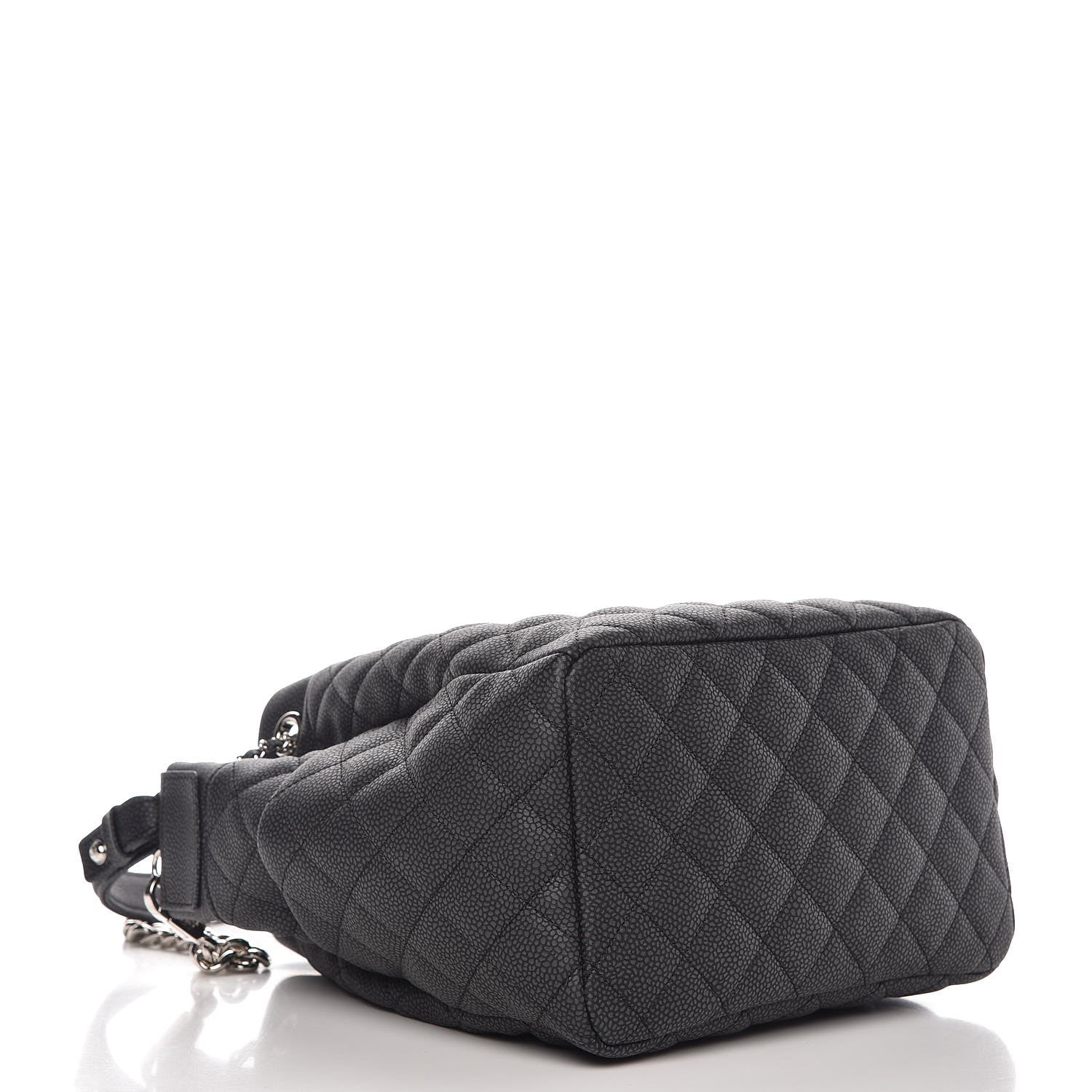 Chanel Caviar Flat Quilted CC Chain Bucket Drawstring Bag Black 5 of 9