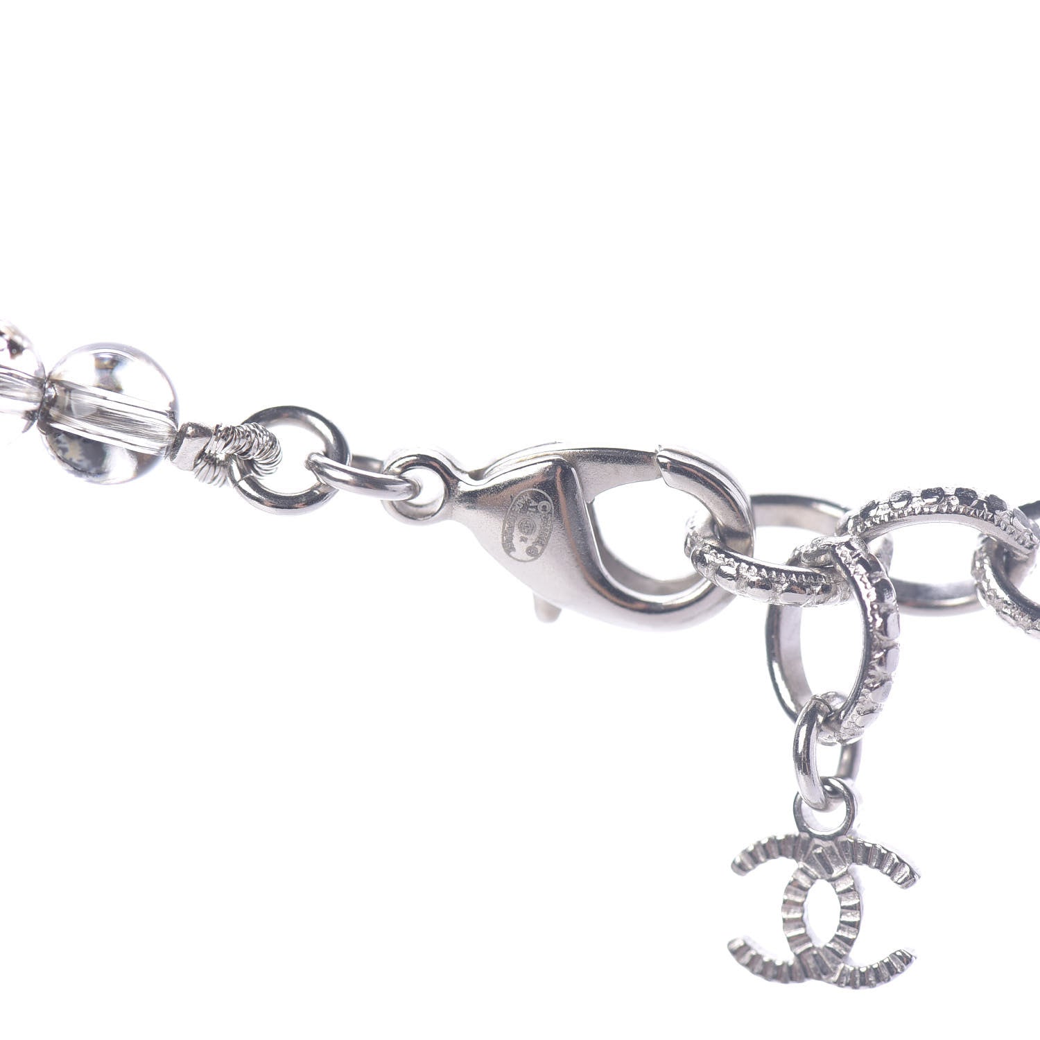 Chanel Pearl Crystal Bead CC Long Necklace Silver Black 3 of 6