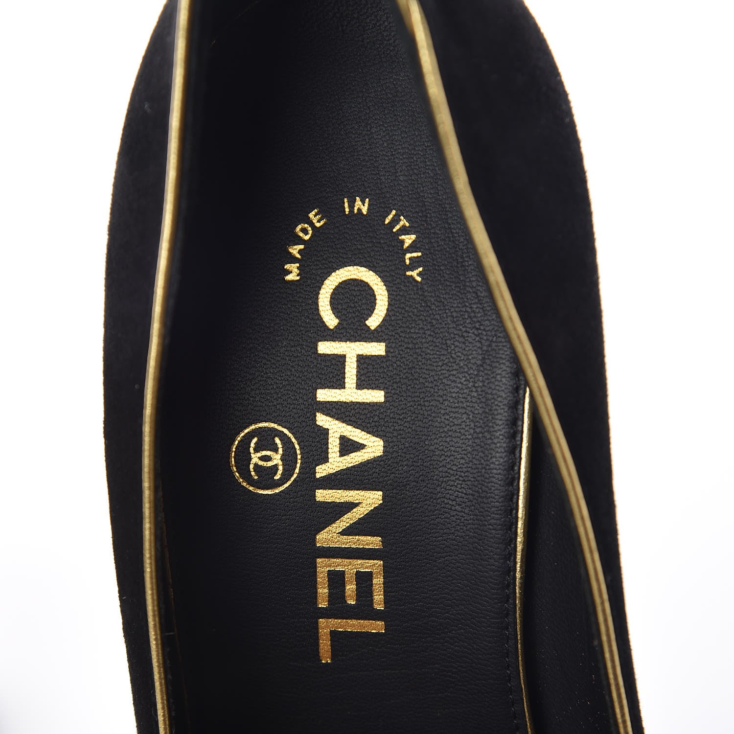 Chanel Suede Studded Platform Pumps 37.5 Black Gold 6 of 8