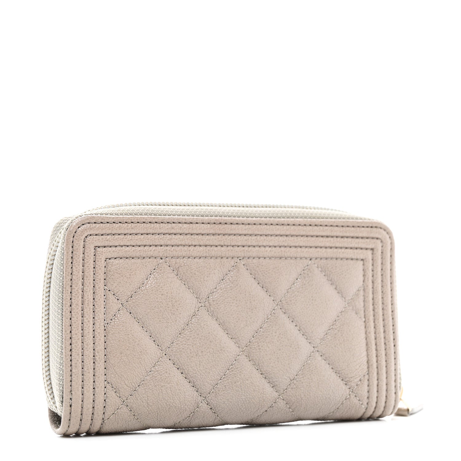 Chanel Caviar Quilted Boy Small Zip Around Wallet Grey 3 of 9