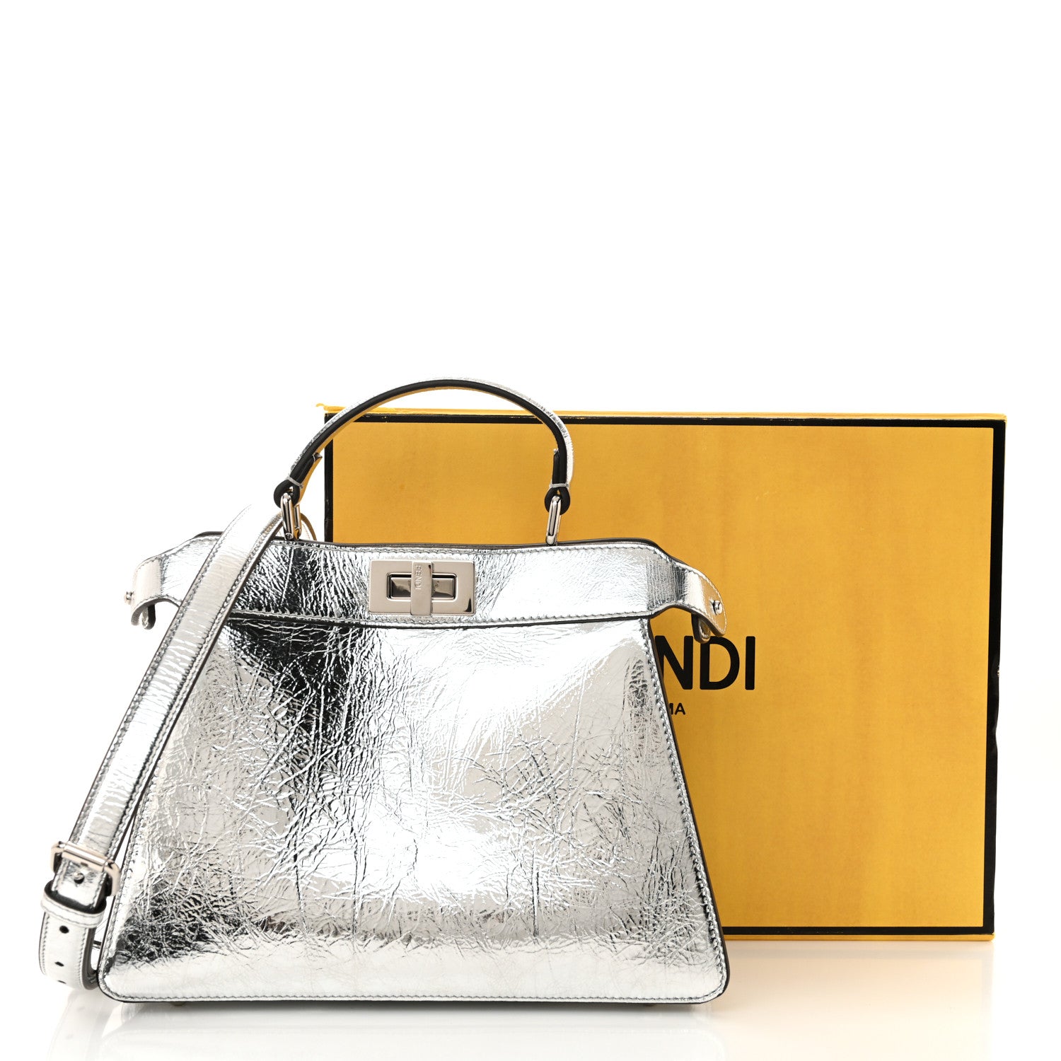 Fendi Rock Millenium Laminata Small Peekaboo I SEE U Satchel Argento 12 of 12