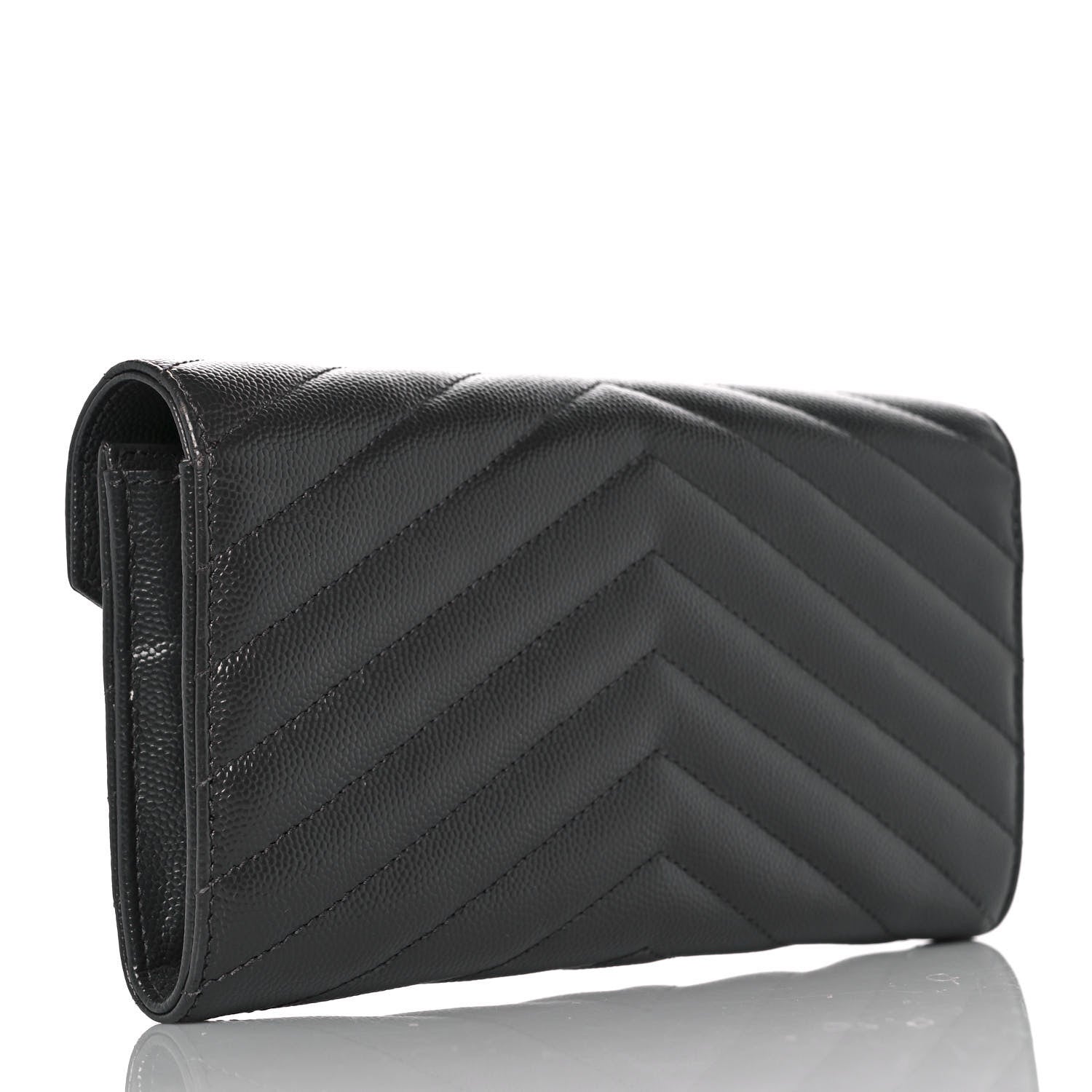 Saint Laurent Grain De Poudre Matelasse Chevron Monogram Flap Wallet Coal 3 of 11