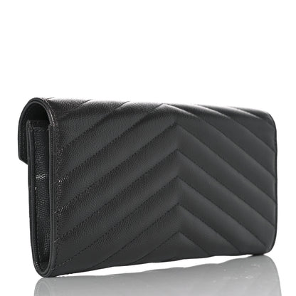 Saint Laurent Grain De Poudre Matelasse Chevron Monogram Flap Wallet Coal 3 of 11