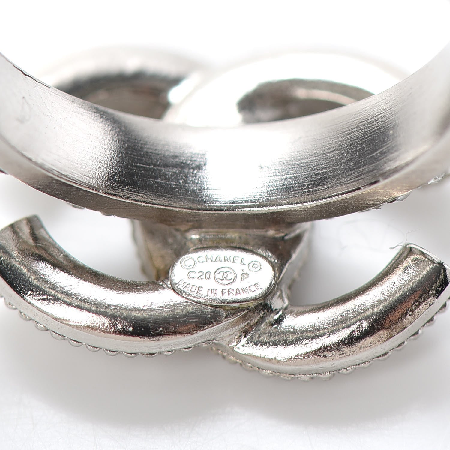 Chanel Crystal CC Ring 50 6.5 Silver 5 of 6