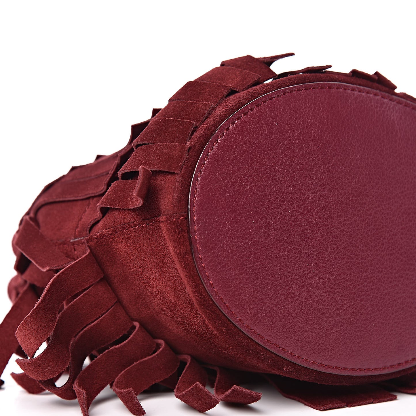 Suede Fringe Mini Bucket Bag Cherry