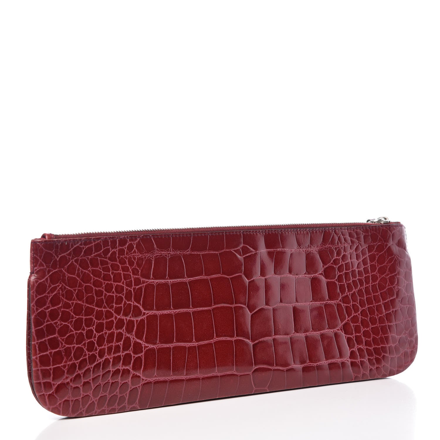 Prada Calfskin Crocodile Embossed Clutch Red 3 of 8