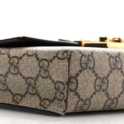 Gucci GG Supreme Monogram Calfskin Mini Padlock Top Handle Shoulder Bag Beige Black Cuir 9 of 10