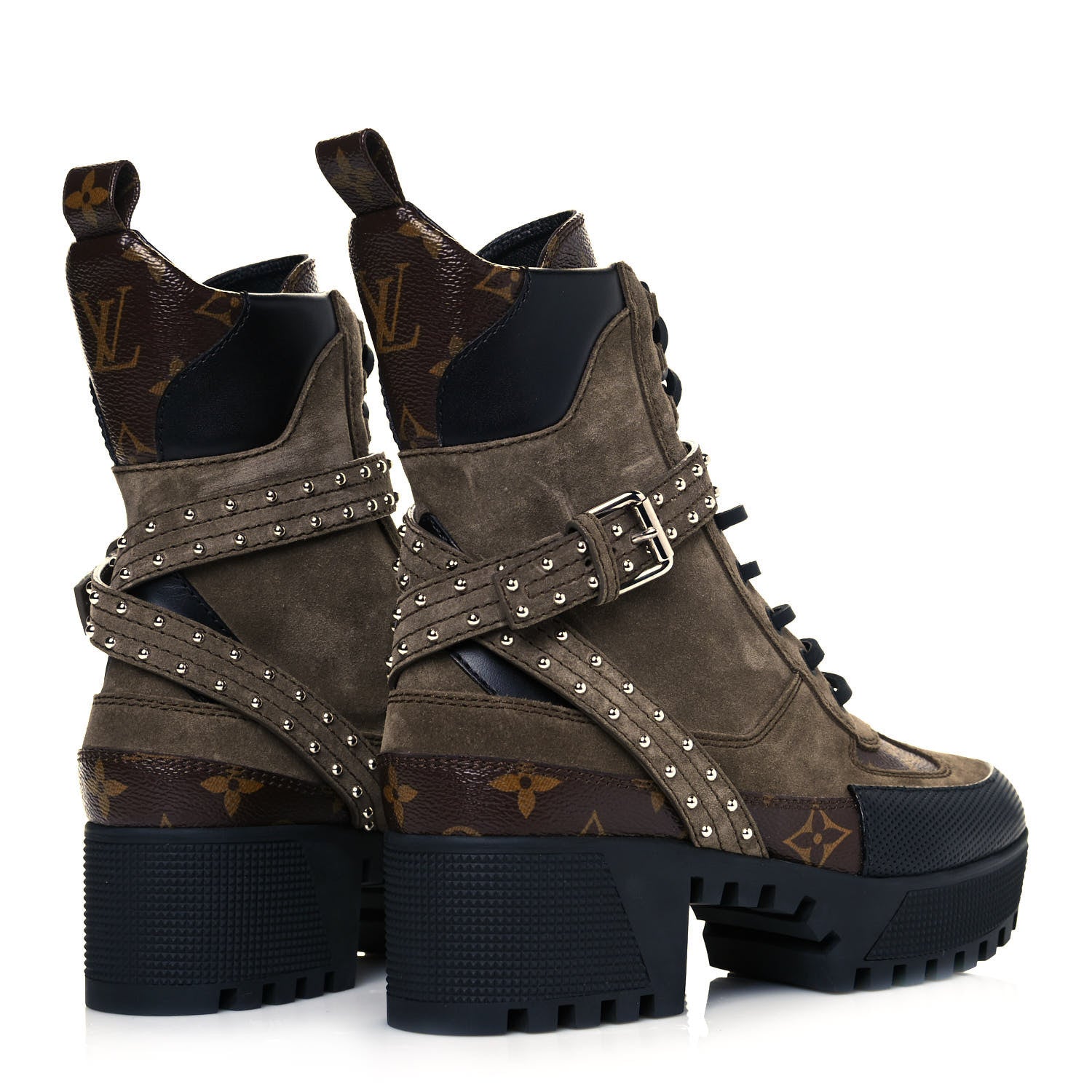 Louis Vuitton Suede Calfskin Monogram Laureate Platform Desert Boots 36 Kaki 4 of 8