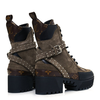 Louis Vuitton Suede Calfskin Monogram Laureate Platform Desert Boots 36 Kaki 4 of 8