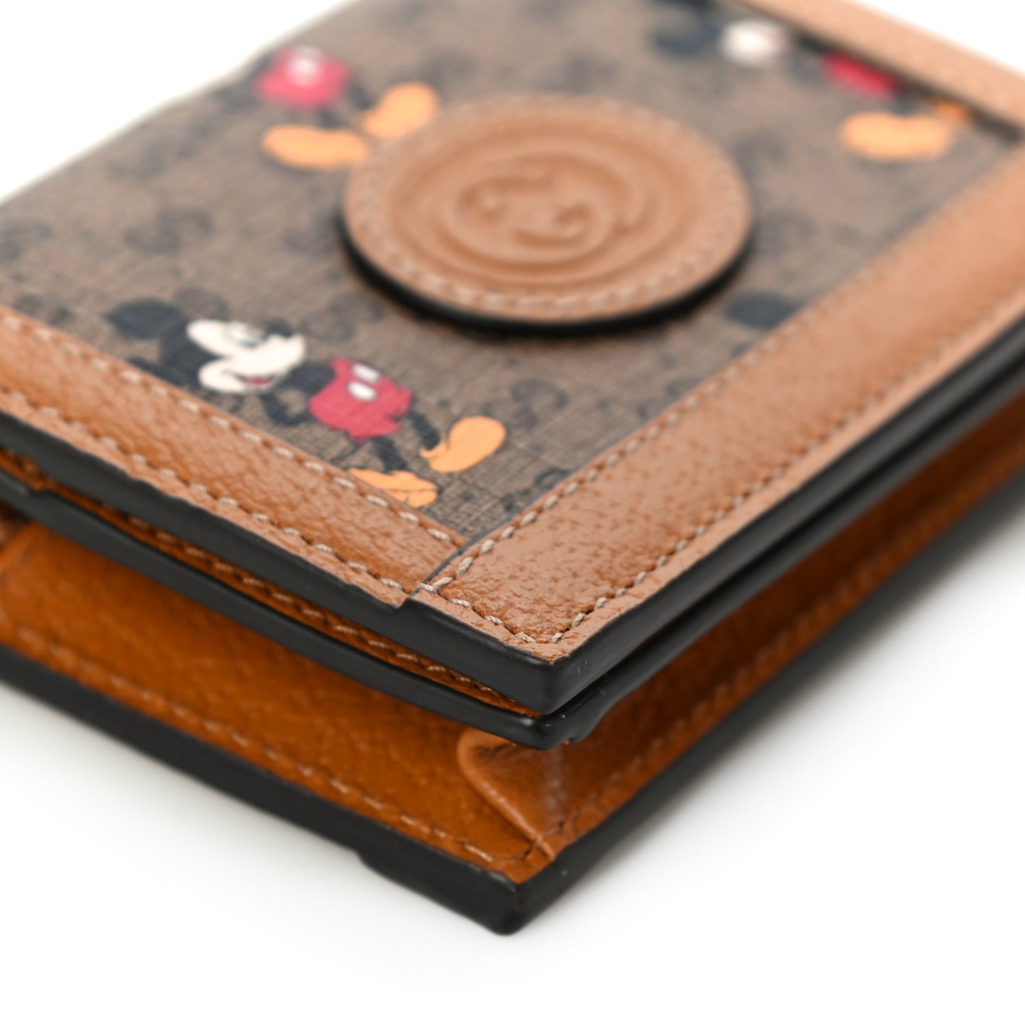 X DISNEY Mini Vintage GG Supreme Monogram Mickey Mouse Card Holder Wallet Beige Vintage Sun Oil