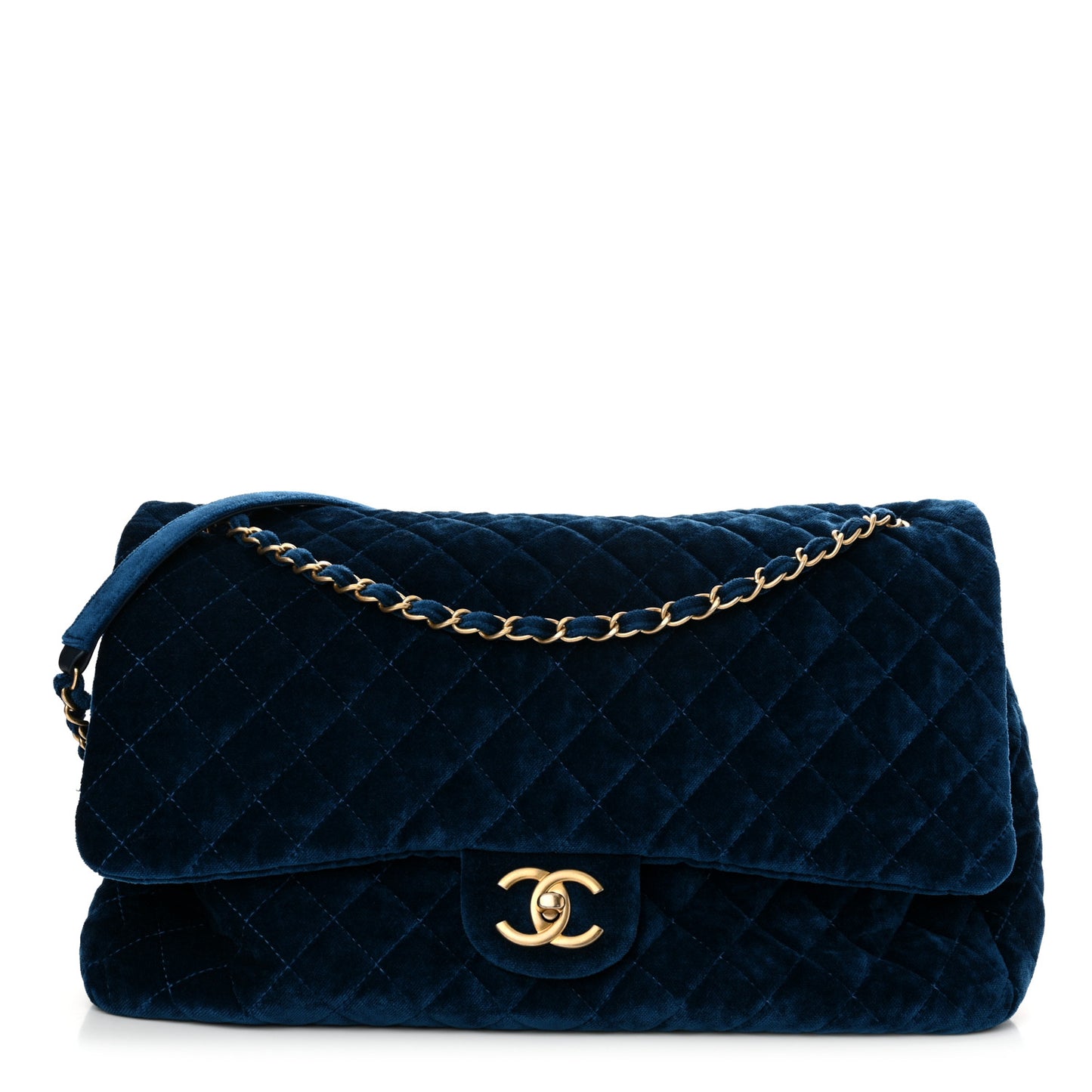 Velvet Quilted XXL Travel Flap Bag Blue