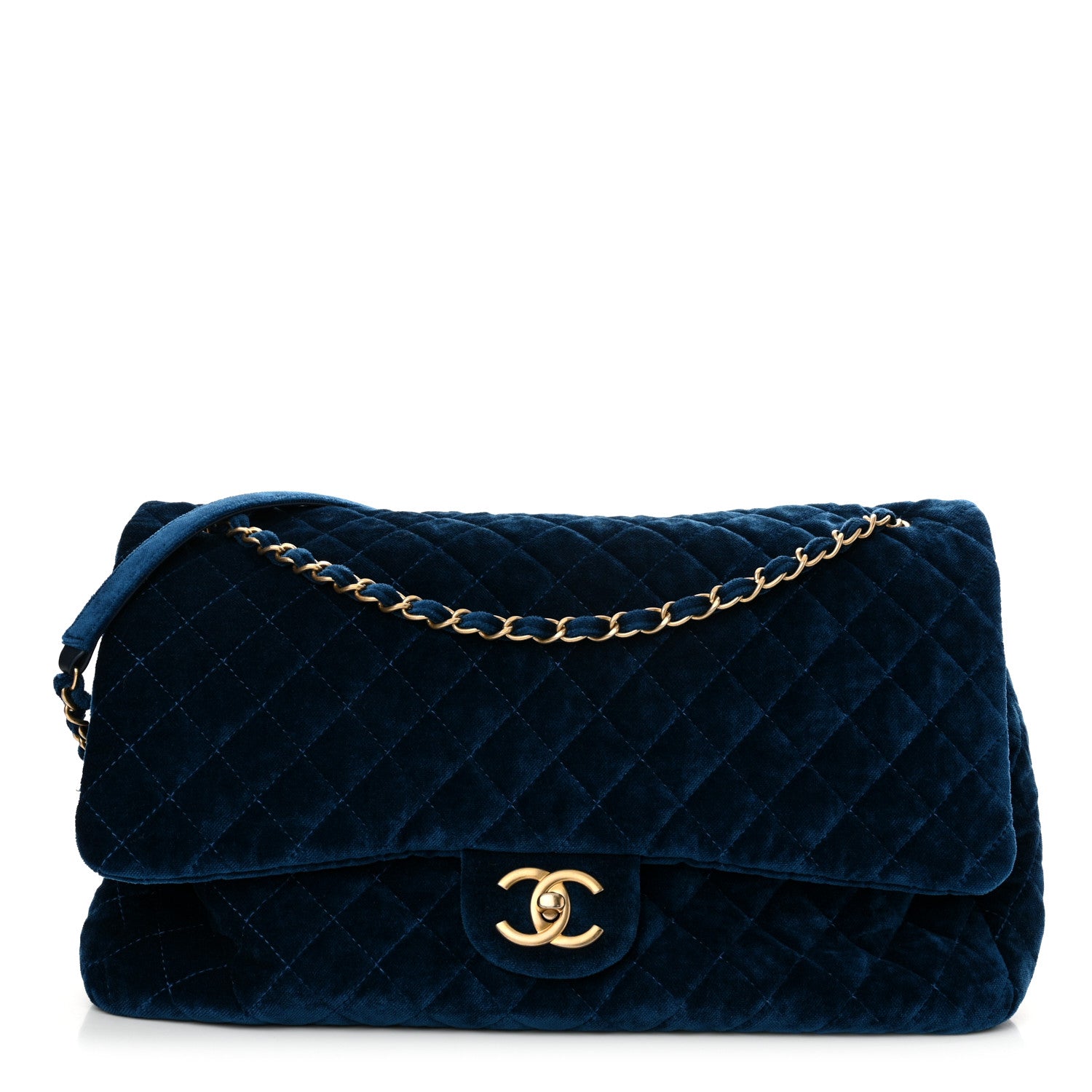 Chanel Velvet Quilted XXL Travel Flap Bag Blue 1 of 11