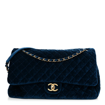 Chanel Velvet Quilted XXL Travel Flap Bag Blue 1 of 11