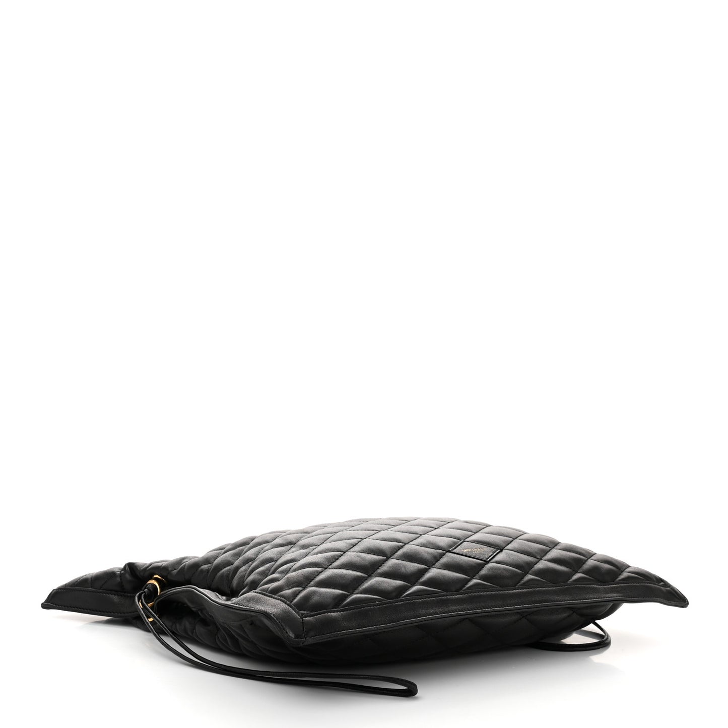 Lambskin Quilted Pochon Drawstring Tote Bag Black