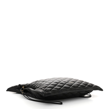 Saint Laurent Lambskin Quilted Pochon Drawstring Tote Bag Black 4 of 11