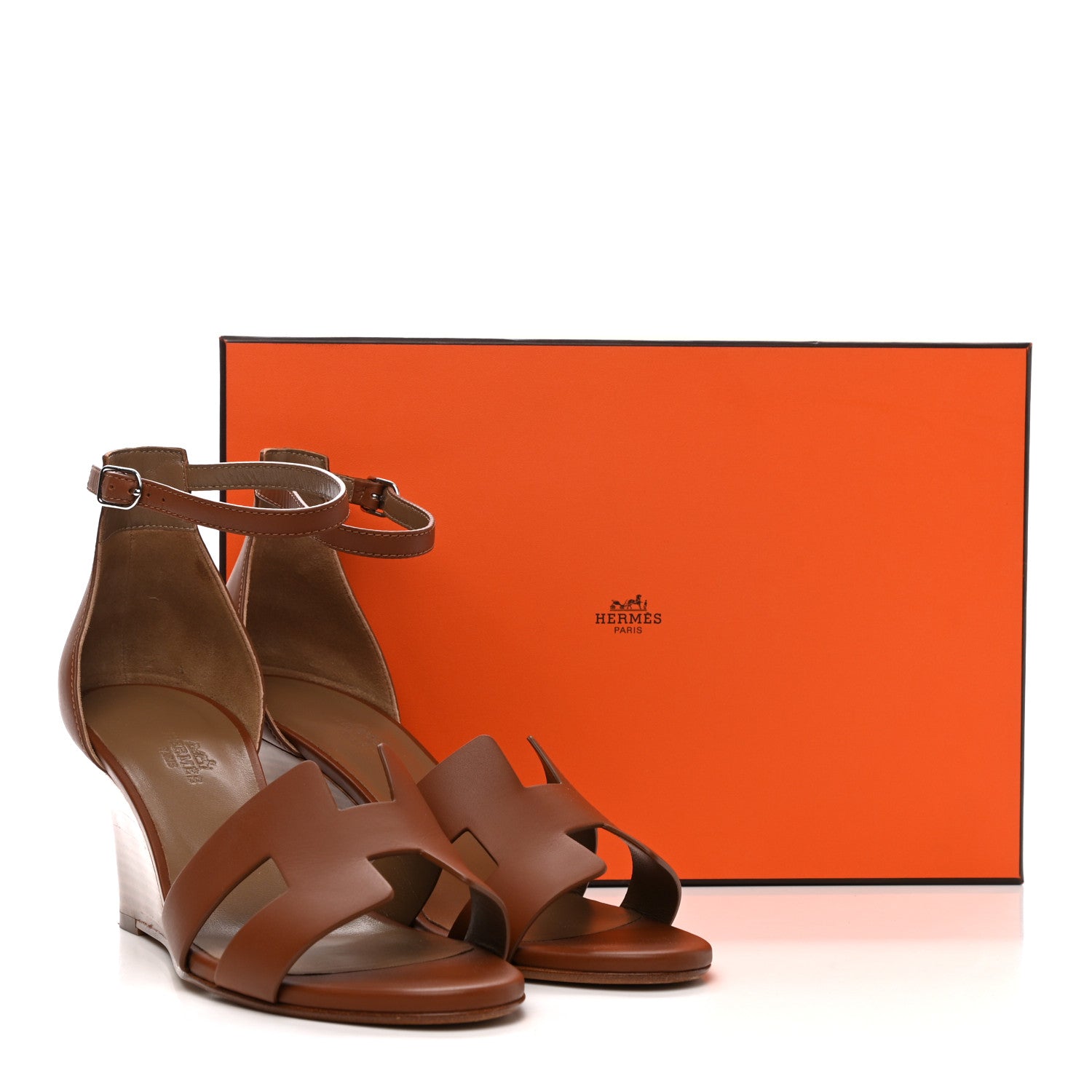 Hermes Calfskin Legend Wedge Sandals 38.5 Gold 9 of 9