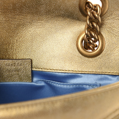 Gucci Metallic Calfskin Matelasse Mini GG Marmont Shoulder Bag Gold Pink 10 of 11