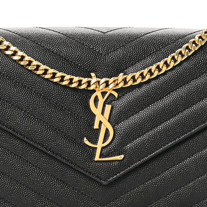 Saint Laurent Grain De Poudre Matelasse Chevron Monogram Envelope Chain Wallet Black 7 of 9