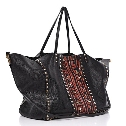 Valentino Garavani Grained Calfskin Tribal Large Rockstud Rolling Crossbody Tote Black 3 of 17