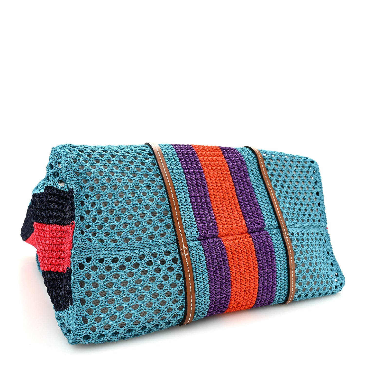 Gucci Raffia Web Woven Interlocking G Tote Blue Multicolor 4 of 10