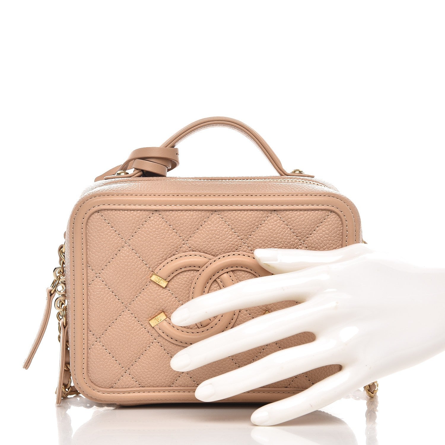 Chanel Caviar Quilted Small CC Filigree Vanity Case Beige 3 of 10