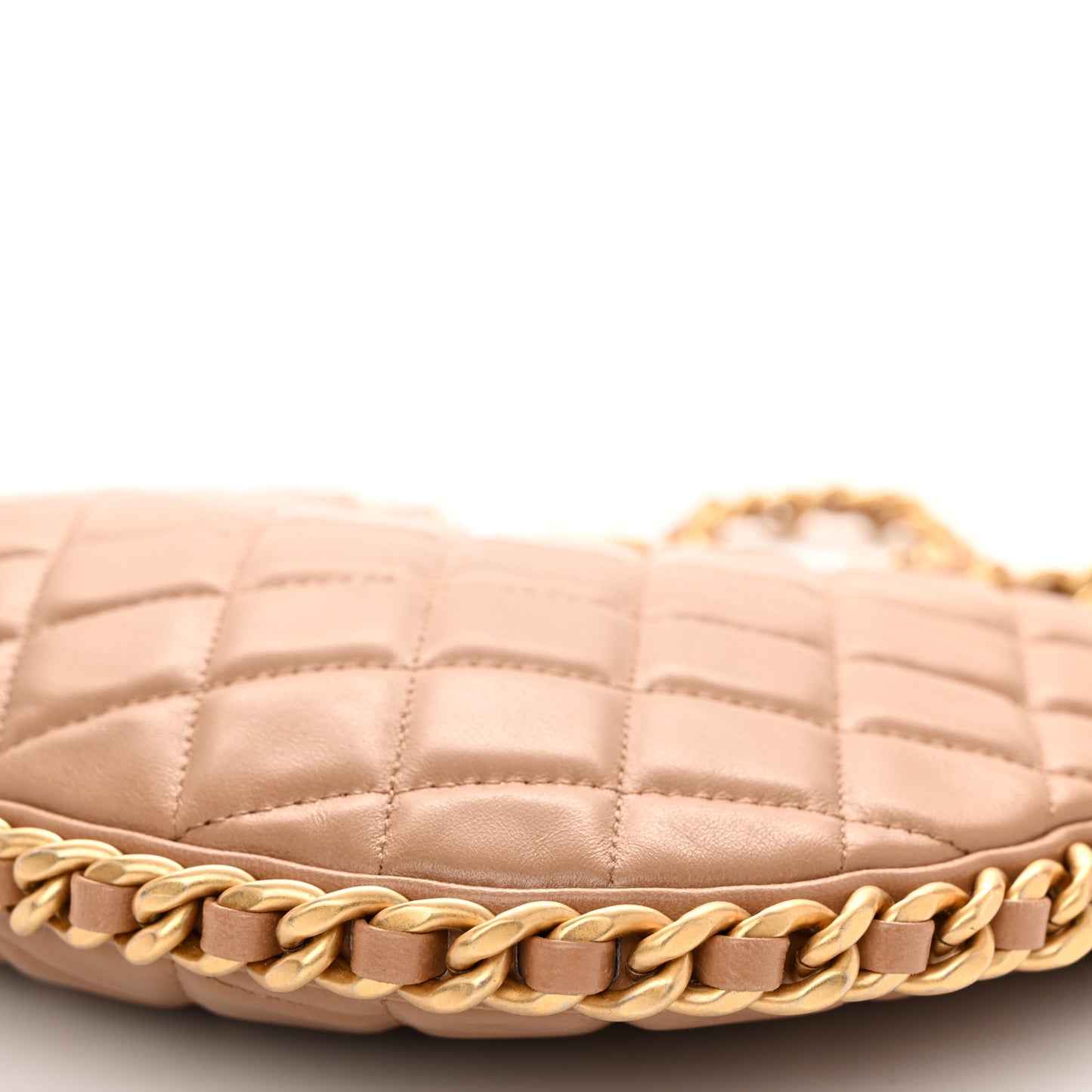 Shiny Crumpled Lambskin Quilted Large Trendy Chain Around Hobo Dark Beige