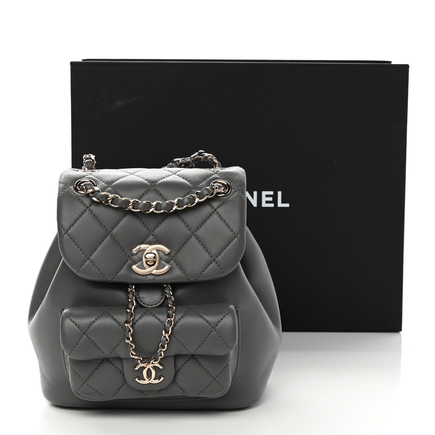 Chanel Lambskin Quilted Small Duma Drawstring Backpack Grey 11 of 11