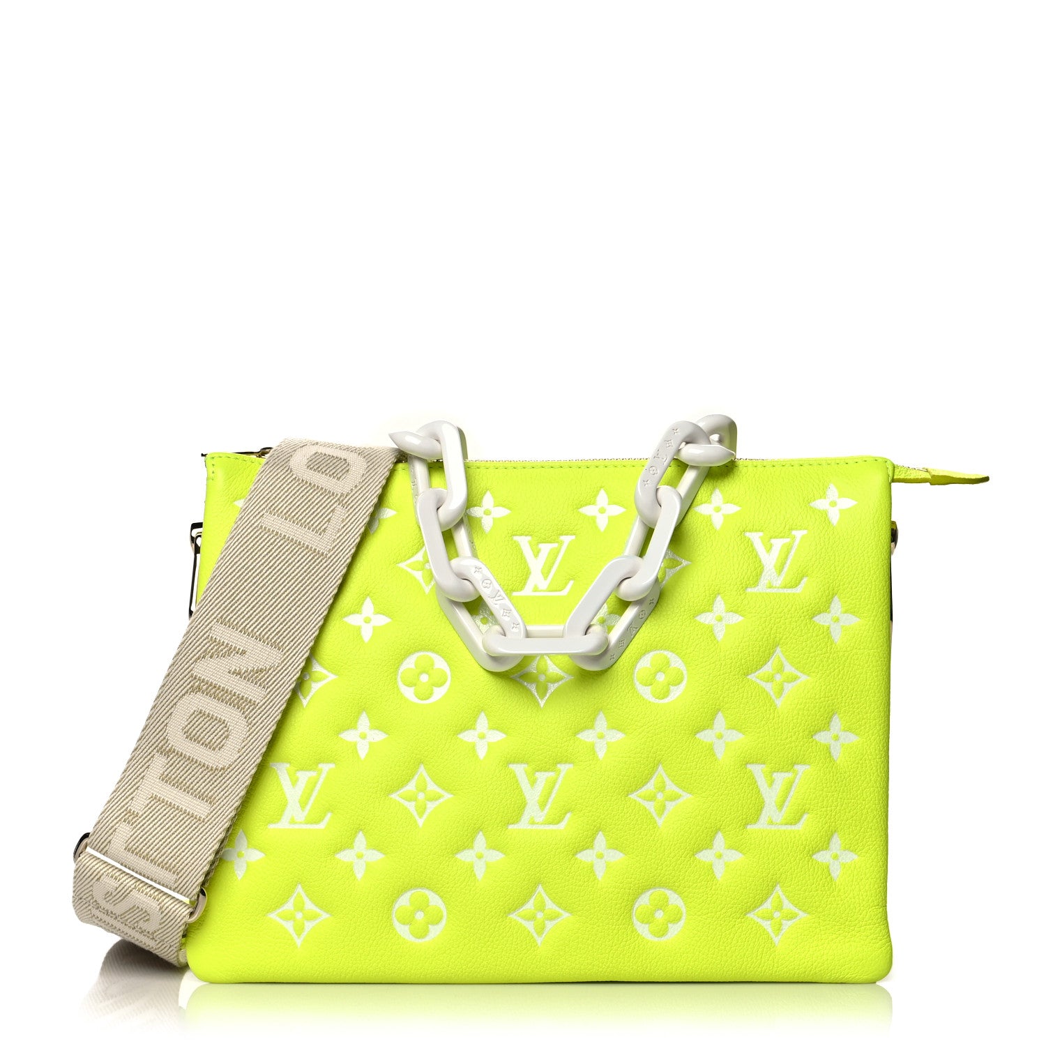 Louis Vuitton Calfskin Embossed Monogram LV Match Coussin PM Fluorescent Yellow 1 of 12