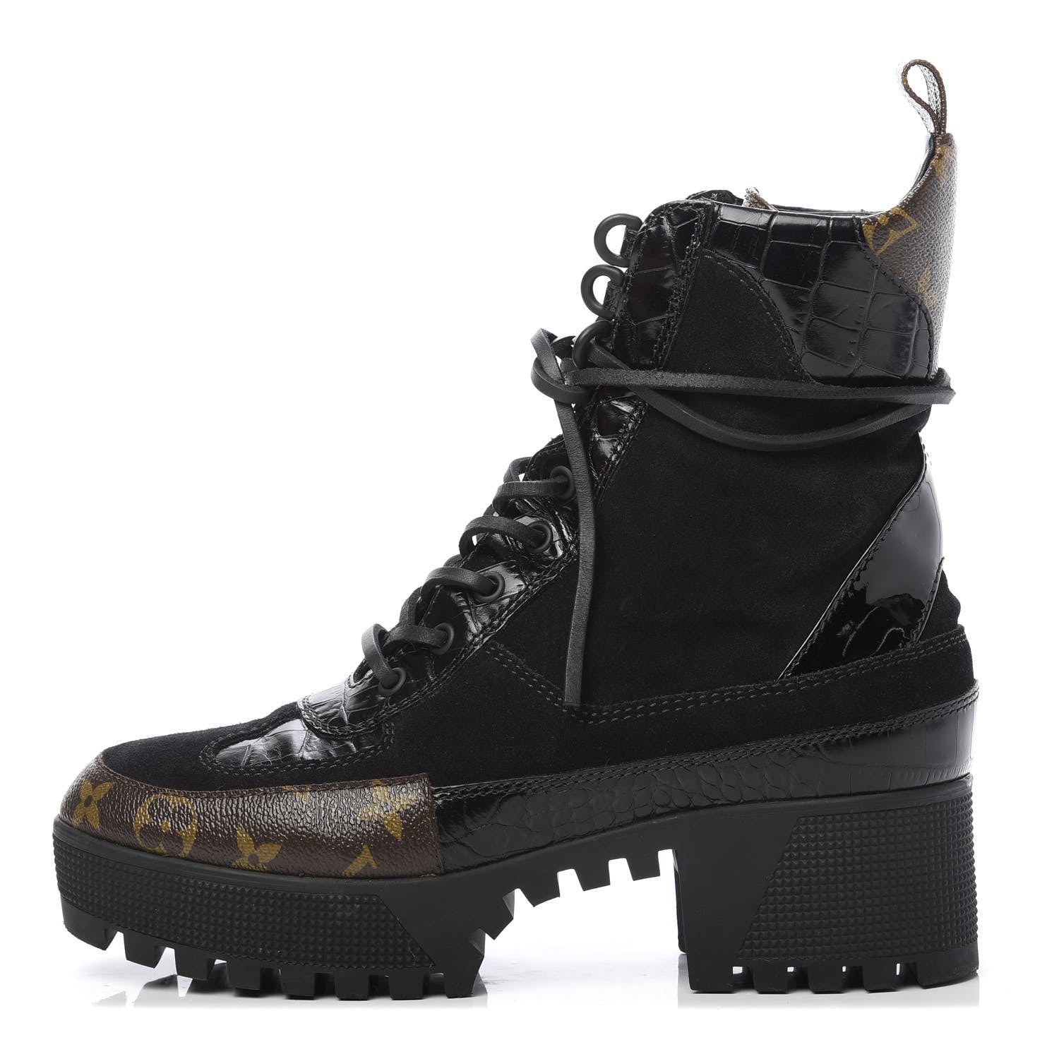 Louis Vuitton Suede Calfskin Monogram Laureate Platform Desert Boots 39 Black 1 of 8