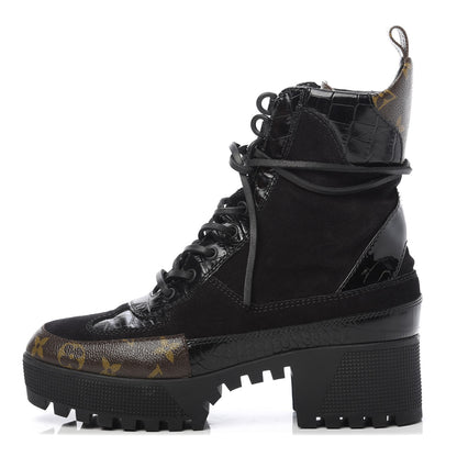 Louis Vuitton Suede Calfskin Monogram Laureate Platform Desert Boots 39 Black 1 of 8