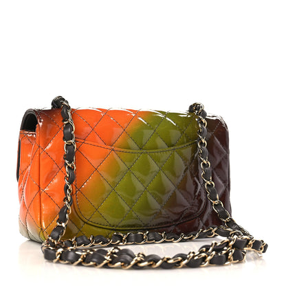 Chanel Shaded Patent Calfskin Quilted Mini Rectangular Flap Green Orange Dark Brown 3 of 9