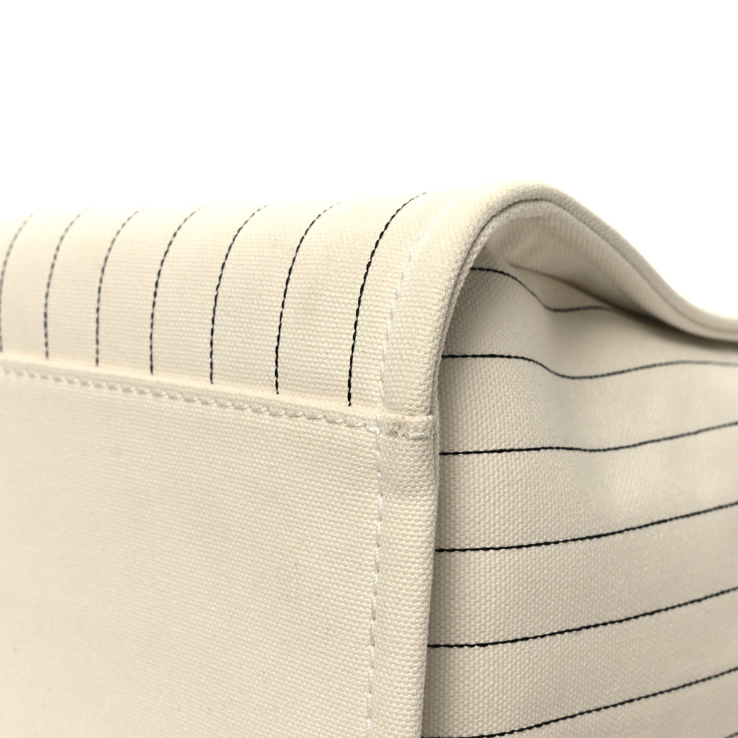 Canvas Calfskin Striped Medium Deauville Tote White Black