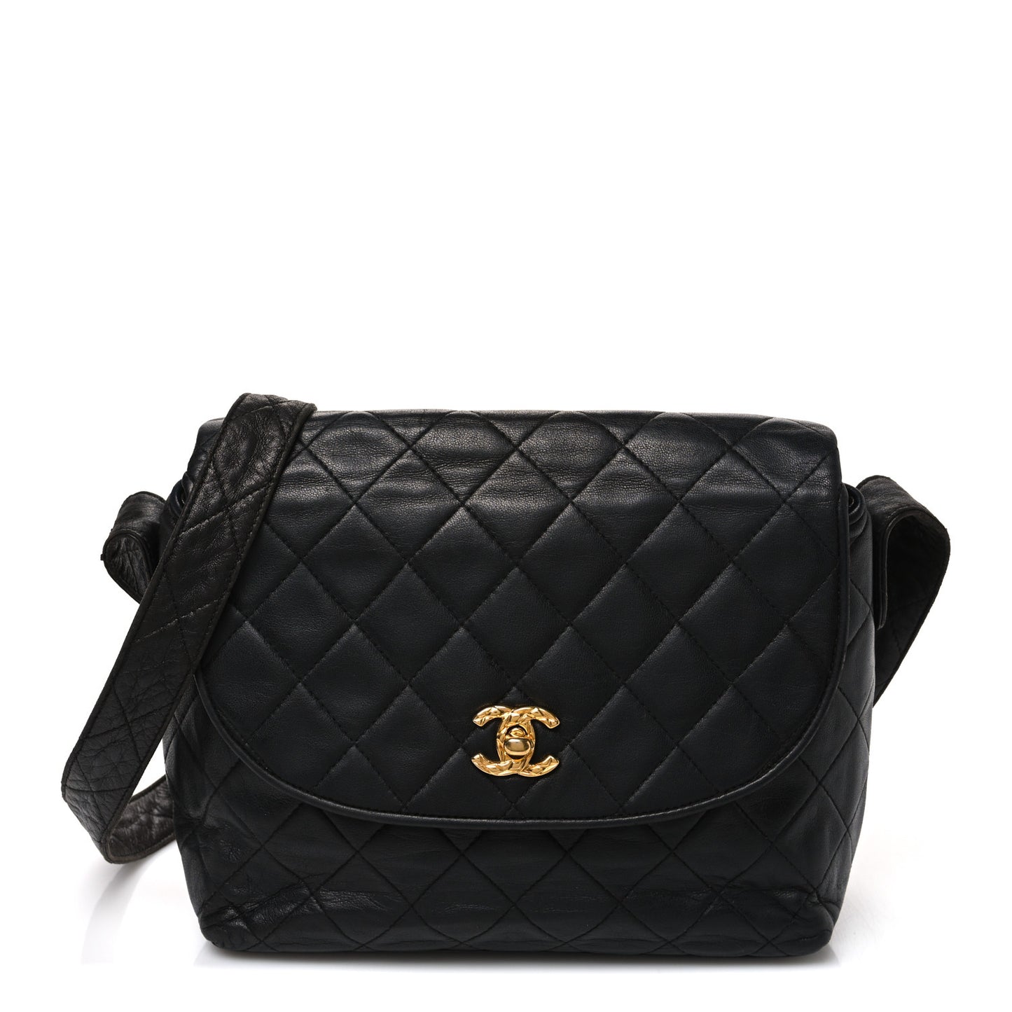 Lambskin Quilted Flap Shoulder Bag Black